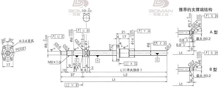 KURODA DP0802JS-HDNR-0260B-C3F 黑田丝杆型号含义对照表
